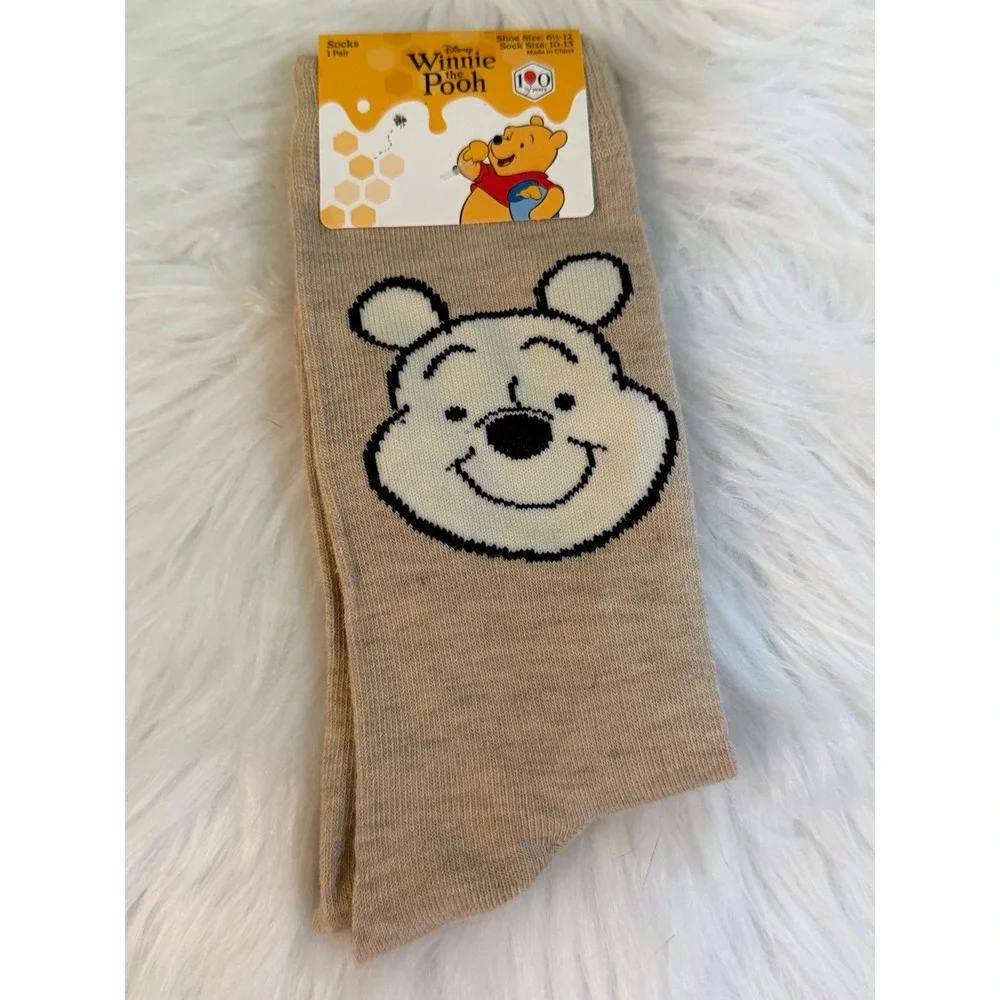 Disney Winnie the Pooh 100 Years Crew Socks Tan Character Shoe Size 6.5-12 NEW